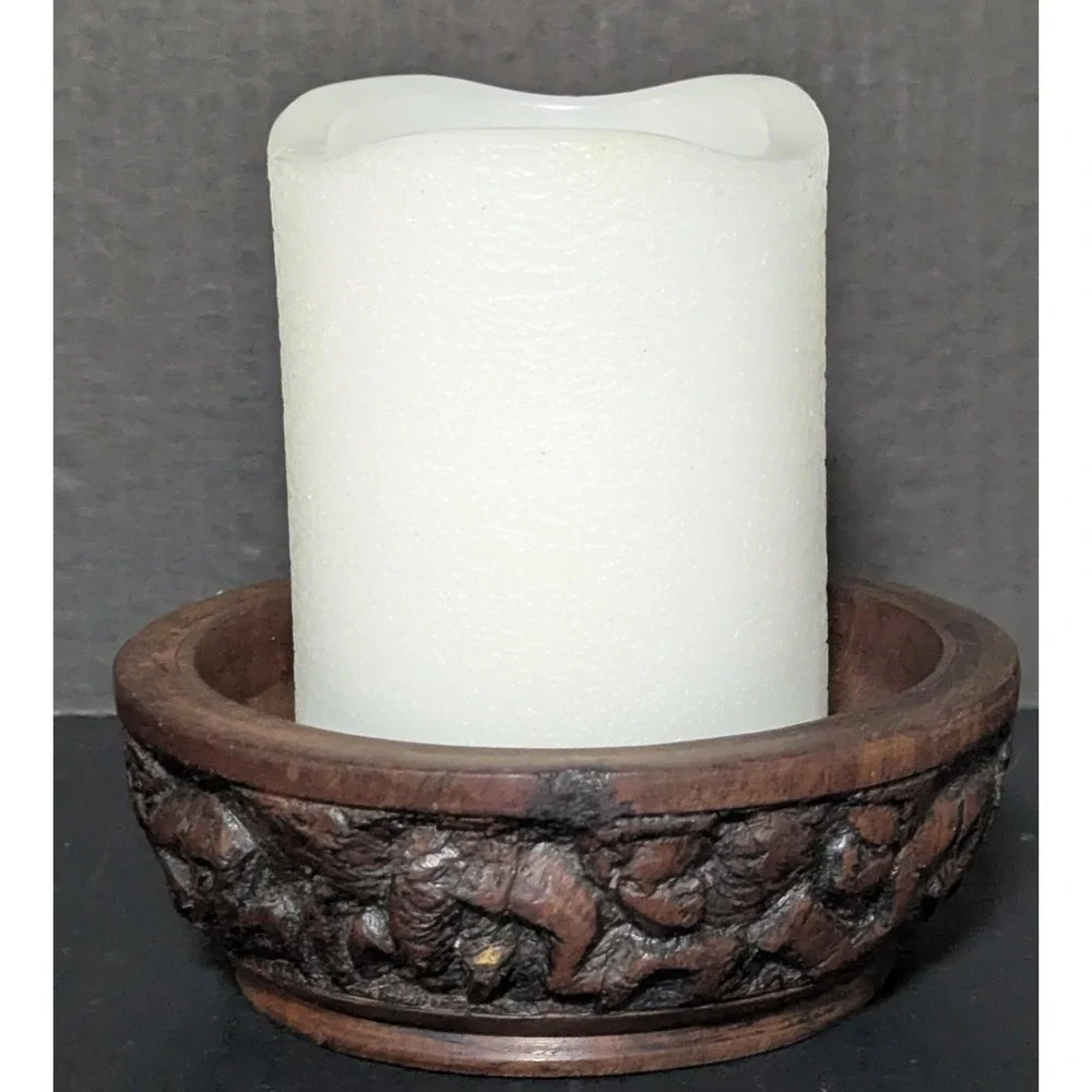 Vintage‎ African Malawi Craftsman Hand Carved African Ebony Wood Bowl Numbered